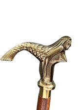 vintage brass handle mermmaid walking stick cane with a hidden flask gift