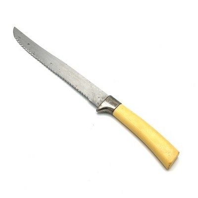 Vintage Regent Sheffield England Serrated Bread Knife Yellow Handle 11.5 