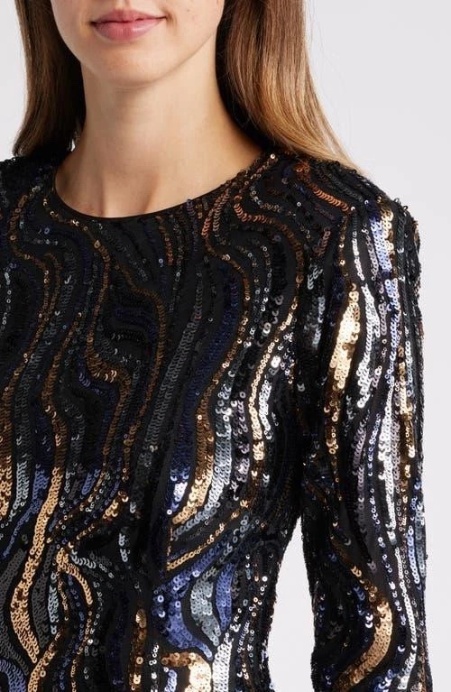 Nuevo con etiquetas $228 Vince Camuto Talla 12 Azul Marino y Dorado Lentejuelas Mini Vestido de Cóctel Hasta la Rodilla Foto 4 de 4