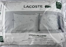 Lacoste Logo Pillow Standard/Queen Firm Support 20x28 White Cotton Percale