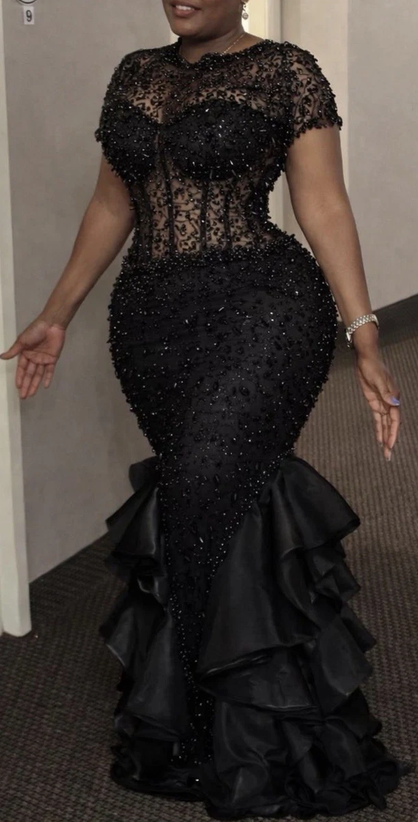simple long evening dress Sparkly Black Sequin Ball Gown Wedding Dress Sweet 16 Dresses 66567 vi –  Viniodress main image 0