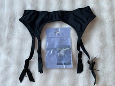 NWT NEW M&S BLACK PLAIN SILKY SUSPENDER BELT SMALL - MEDIUM UK 8 - 12