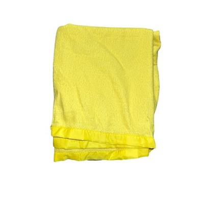 Satin Trim Acrylic Soft Yellow  Blanket 96X68 Vintage
