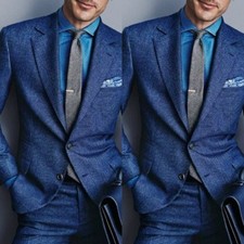 Blue Denim Men's Suits Evening Party Wedding Groom Prom Men Blazers Pants