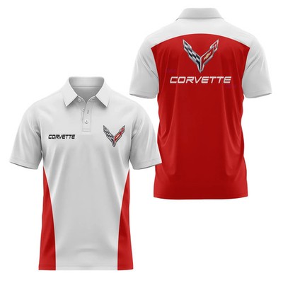 NEW Custom Name Corvette C7 Racing White Red 3D Polo Shirt Men's S-5XL