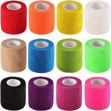 12 Pack 2" x 5 Yards Self Adhesive Elastic 2 Inch (Pack of 12), Multicolor 