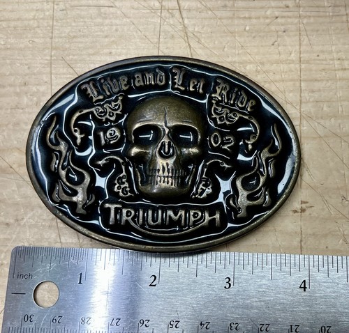 Rare Genuine Triumph Motorcycles Skull Live To Ride Buckle & Black Leather Belt - Picture 12 of 12