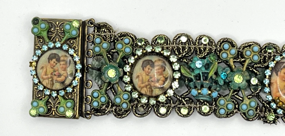 Pulsera ancha querubín turquesa Michal Negrin cristales esmalte faltan x3 piedras Foto 3 de 4