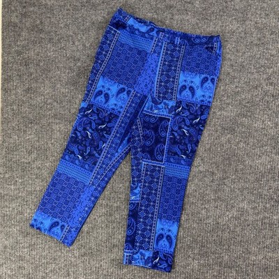 Isaac Mizrahi Live Pants Women 18W Blue Paisley Print Crop Elastic Waist Stretch