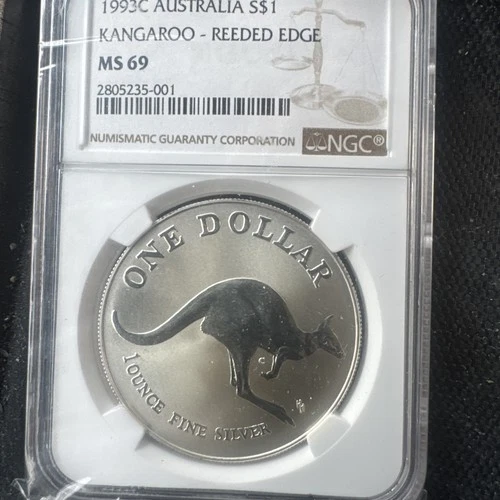 1993 C Australia $1 Kangaroo Reeded Edge 999 Silver NGC MS 69