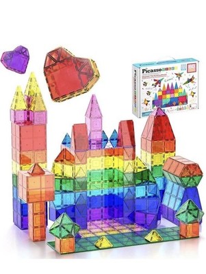 PicassoTiles Magnetic Tiles 60pcs Montessori Magnetkonstruktionen    