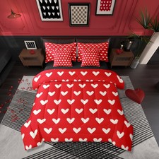 Erosebridal Red White 7 Pcs Comforter Set Queen Cute Heart Pattern Bed in a B...