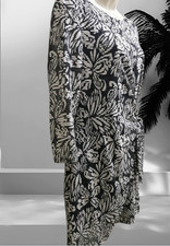 Vintage Laura Ashley Black White Floral Dress Gathered Tie Waist Size 14