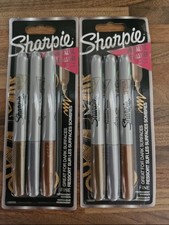 Two packs of sharpie Fine Tip Permanent Metallic Marker Pens Gold  Silver Bronze