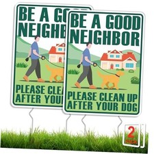Clean Up After Your Dog Signs, 2 Pack No Pooping Dog Signs for Yard Colorful
