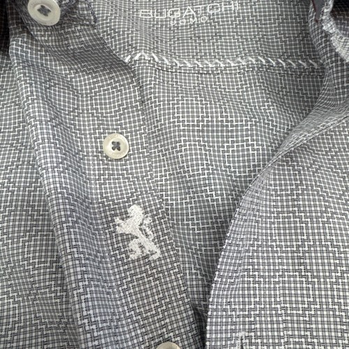 Bugatchi UOMO Shirt Mens Large Gray/White/Black Diamond Pattern Flip Cuffs - Picture 7 of 10