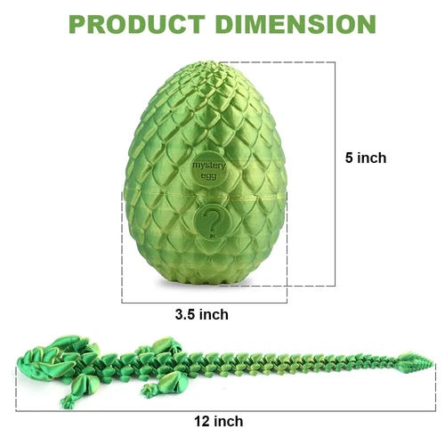 3D Printed Dragon Egg 12" Articulated Crystal Dragon Fidget Toy Figurine Decor - Picture 2 of 7