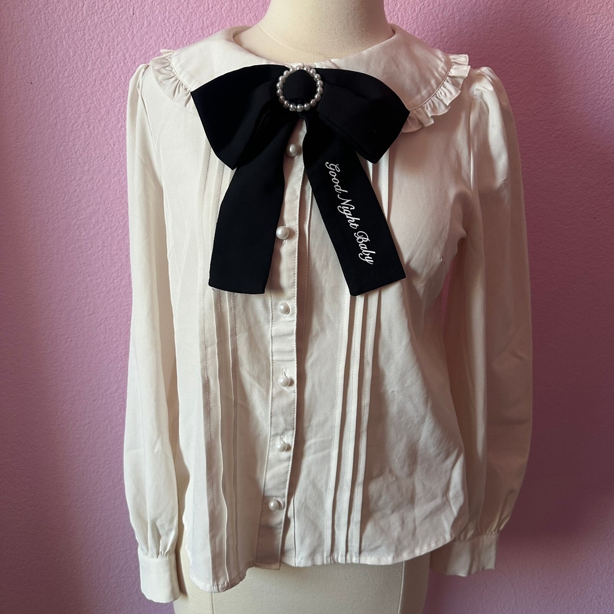 Ank Rouge - Logo Print Ribbon Blouse - White - jirai gyaru