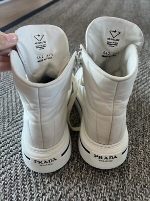 Prada Women White High Top Sneakers Nylon Leather Sz 36.5 | eBay