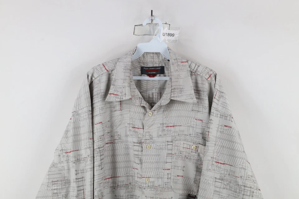 Vtg 90s Y2K Pepe Jeans Mens XL Spell Out All Over Print Collared Button Shirt - Image 2 of 4