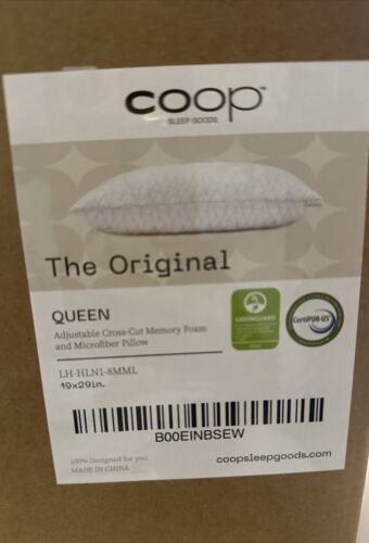 Coop Home Goods The Original Pillow, Queen Size 19x29” Cross-cut Memory New/Open