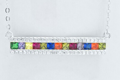 925 Sterling Silber Prinzessin Regenbogen Saphir Heiligenschein Stab verstellbar Kette Halskette