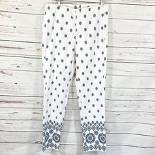 J. Jill Essential Cotton Stretch Pants White Floral Size 12 Tall NWT