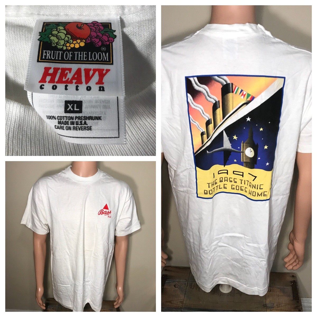 vintage BASS ALE T-shirt 1997 The bass titanic bottle goes home