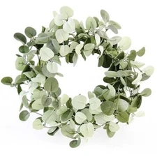 Silver Drop Eucalyptus 15" Faux Wreath Vase for Display Purposes Only 14" CWI