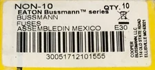 BOX OF 10 EATON COOPER BUSSMAN NON 10 4XF89 E30 10 AMP Fuse 250 VAC 125 VDC