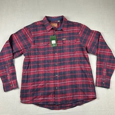 Orvis Flannel Shirt Mens XL Plaid Heavy Weight Sangria Plaid Button Up NWT