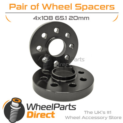 Wheel Spacers (2) Black 4x108 65.1 20mm for Citroen ZX 91-98
