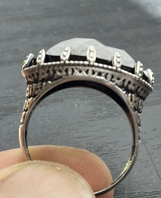 Bague Large En Argent 925 Sertie D'un Cristal Quartz Fumé - Taille 65, Occasion