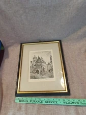 ANTIQUE WOODBLOCK PRINT SIGNED PAUL GEISSLER GERMAN ROTHENBURG VTG 