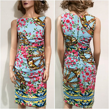 🆓US🛃  Dolce&Gabbana wheel floral printed ruched blue cady Dress IT 42