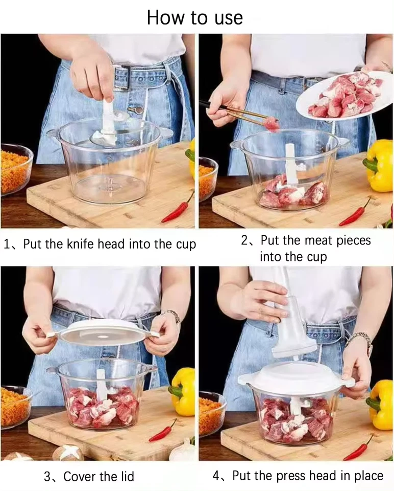 TRITATUTTO MANUALE MULTIFUNZIONALE A PRESSIONE 2L CHOPPER TAGLIA VERDURE - Immagine 2 di 4