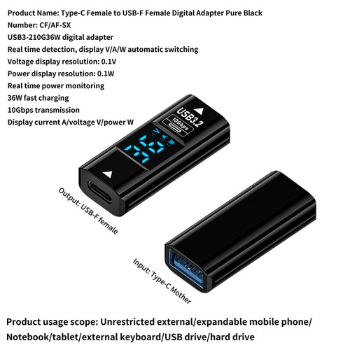 Type-C Female To USB Female Adapter With LED Power Display For Iphone 15 - Afbeelding 13 van 14