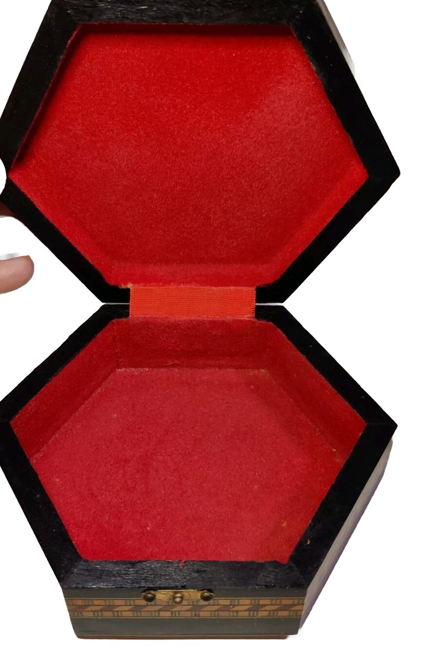 Marquetry Wood Inlay Hinged Boxes 2 Hexagon Made In Spain Rectangle Unmarked 