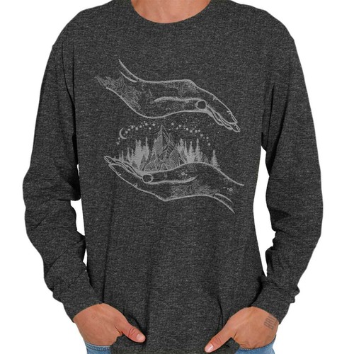 Spiritual Outdoor Mountains Celestial Hands Long Sleeve Crewneck Tee Men Women - Bild 12 von 16