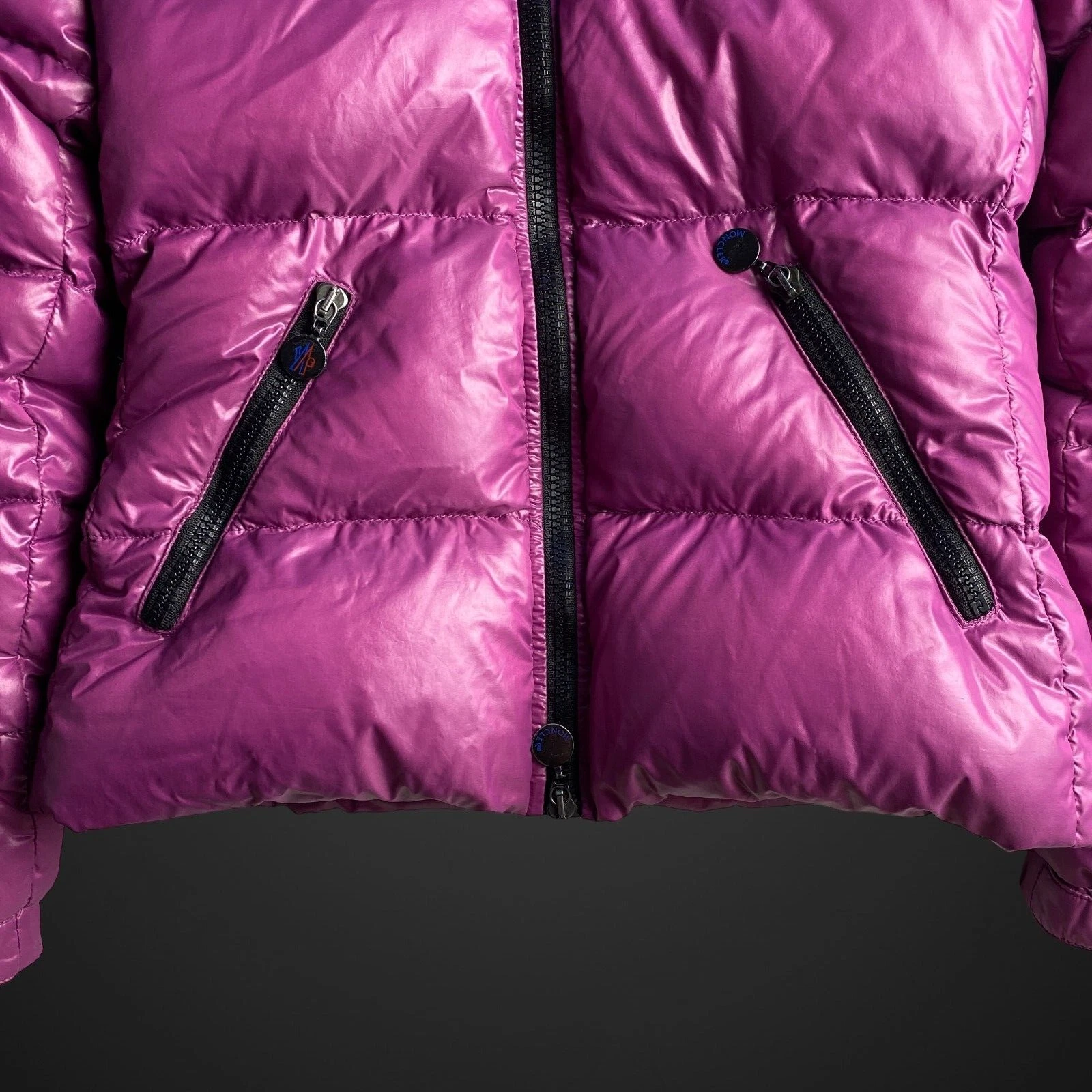 MONCLER BADIA Piumino Vintage Viola Donna con Toppa Grande Taglia 1 XS S