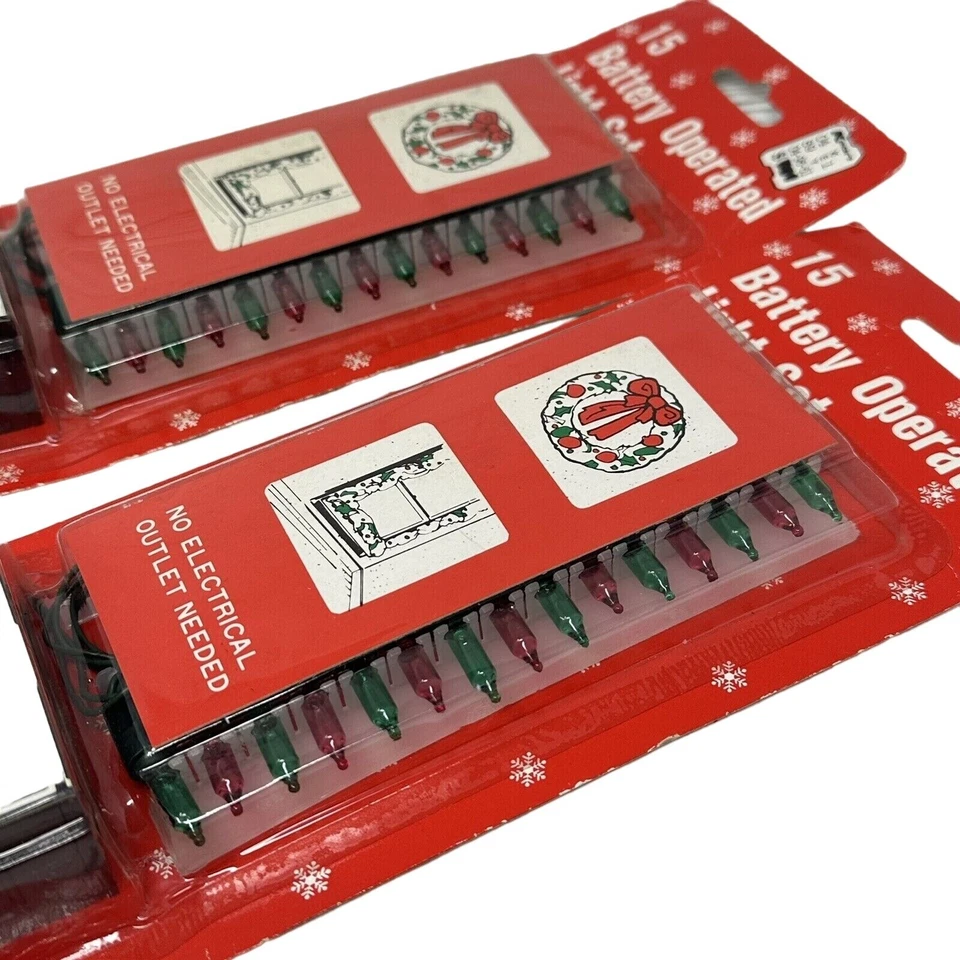 Battery Operated Christmas String Lights Red Green White Decoration NOS 15 Light - Image 3 of 4