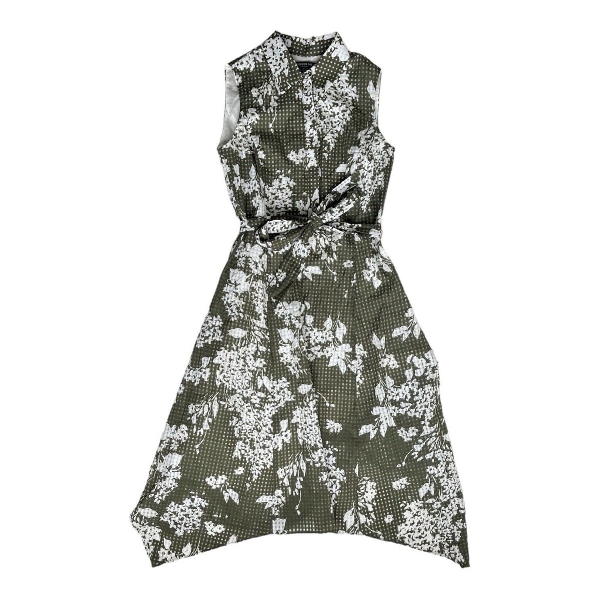Lafayette 148 Green / White Floral Sleeveless Belted Shirtdress (size 2)