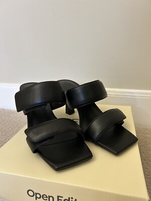 Open Edit New Quincy Black Square Toe and Heel Sandal Size 7.5 Damaged Box