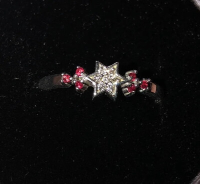 Natural Diamond and Ruby 14K White Gold Star Theme Ring Size 6