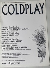 Coldplay Tour Flyer 8x6 inches.