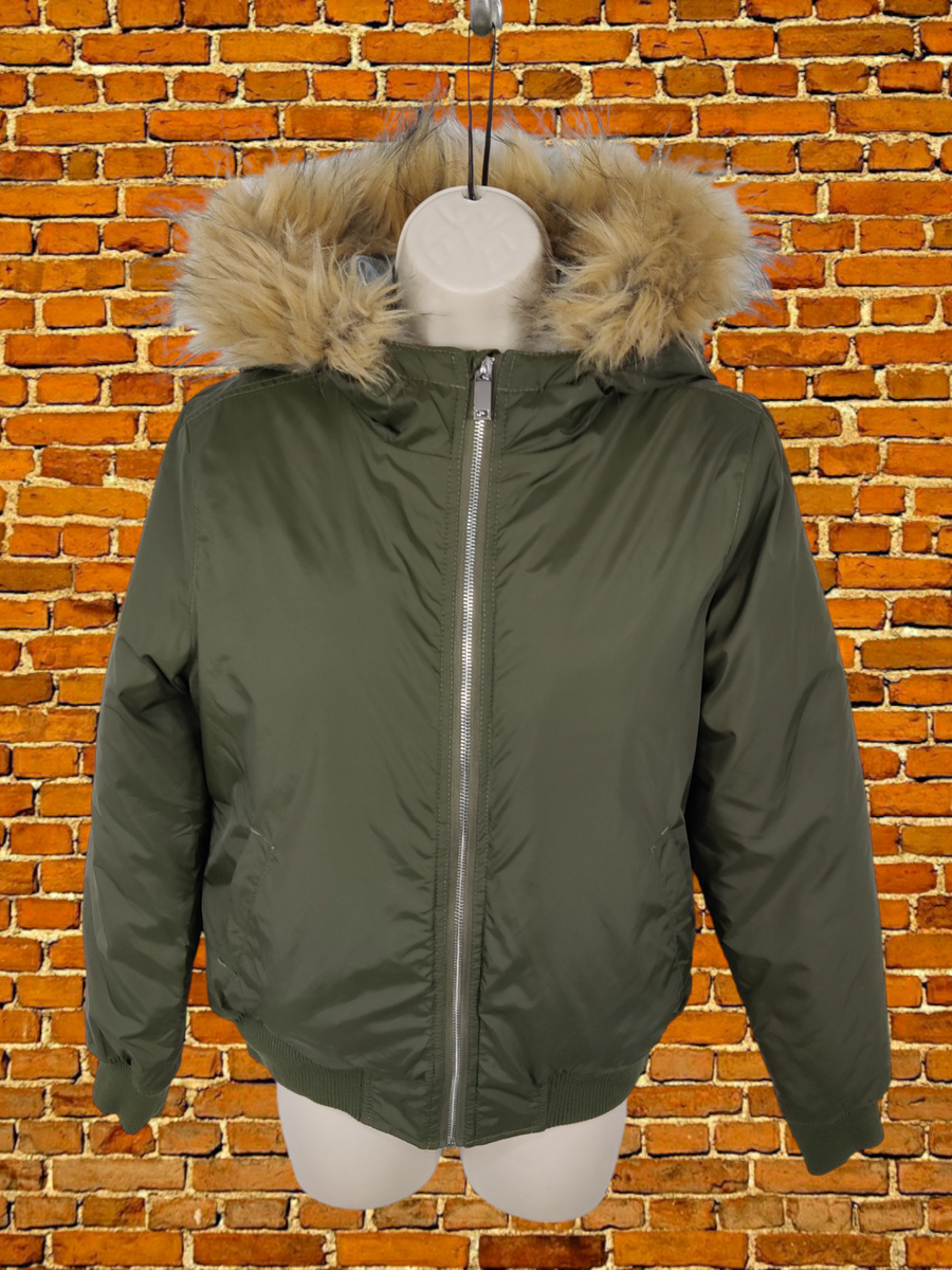WOMENS MISSGUIDED SIZE UK KHAKI GREEN PADDED BOMBER JACKET COAT