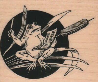 Frog Singing On Leaves 2 1/4 x 2 1/2'' Rubber Stamp, Ocean, Nautical, Fish Stamp