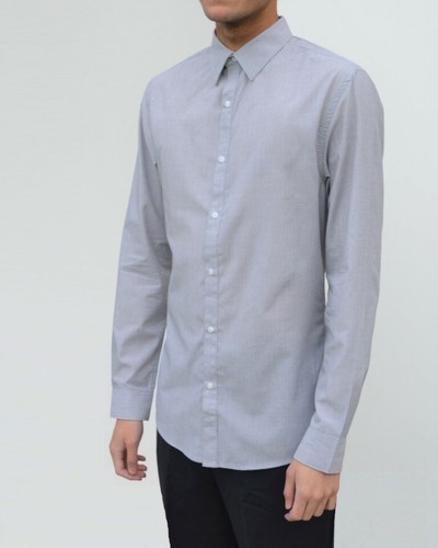 Mens Long Sleeve Formal Shirt Grey Slim 