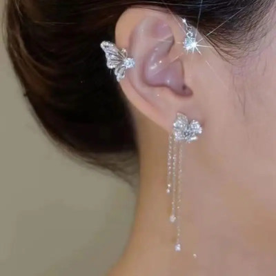 Sparkle Butterfly Non-Pierced Right Ear Ear Clip w/ Chains - New