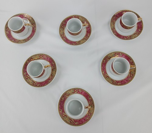 Juego de 6 tazas y platillos de café espresso Yamason Fine China - rojo y dorado, sin astillas - Imagen 8 de 21